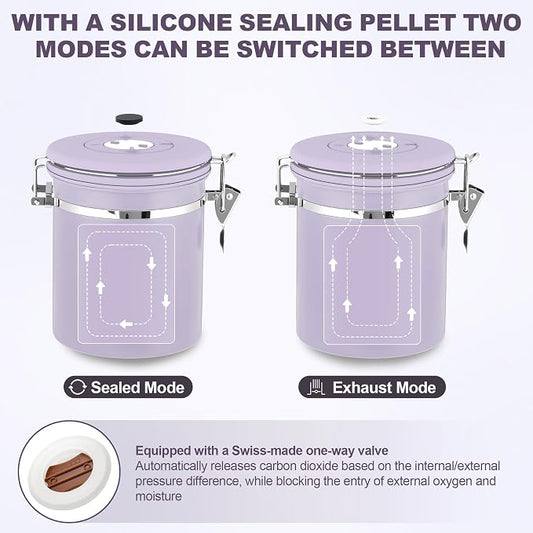 ShanSon Coffee Canister Airtight, Stainless Steel Bean Storage Container with Date Tracker & Scoop, Grounds Sugar Flour Tea Cereal Fits Kitchen Pantry, Ideal Gift for Coffee Lovers,16oz, Purple