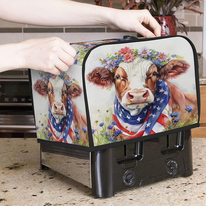 Highland Cow Toaster Cover 2 Slice Wide Slot Washable Toaster Covers | Flower Animal Dust and Fingerprint Protection Bread Maker Covers for Kitchen Accessories Decor Bakeware Women Gift