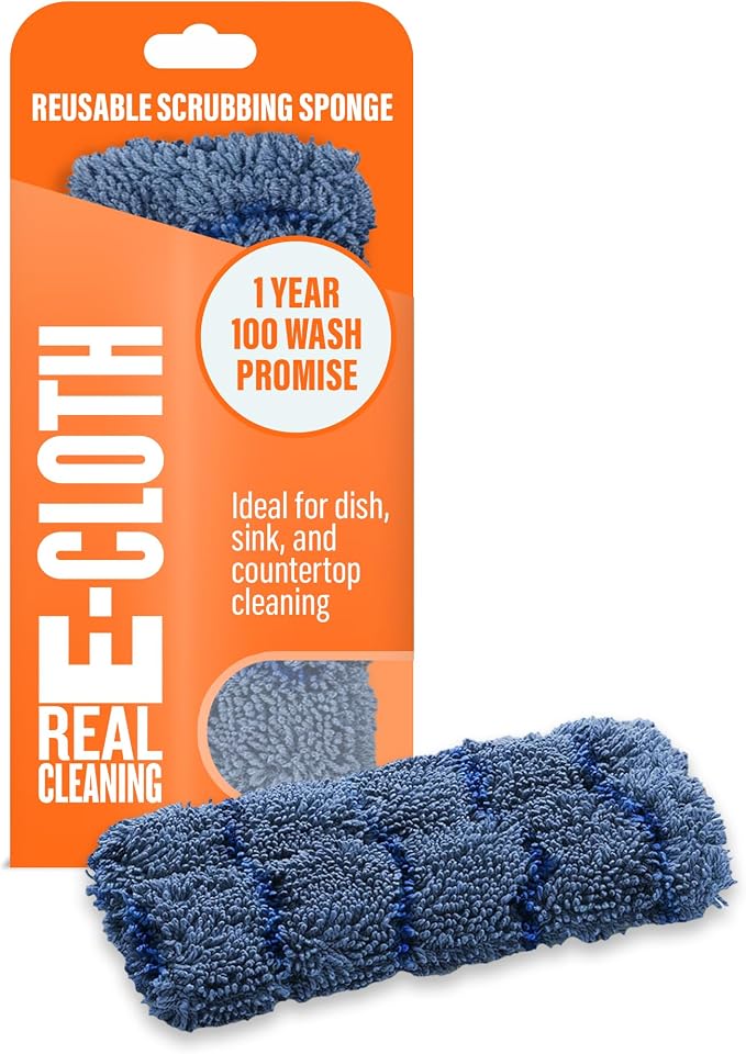 E-Cloth Kitchen Dynamo, Premium Microfiber Non-Scratch Kitchen Dish Scrubber Sponge, Ideal for Dish, Sink and Countertop Cleaning, 100 Wash Guarantee, Blue, 1 Pack
