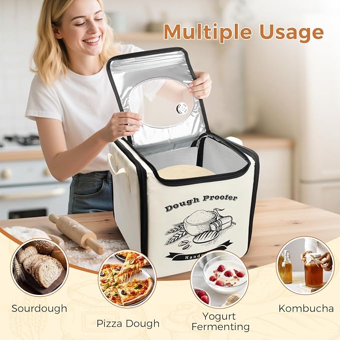 Homelove Folding Bread Proofing Box, 65-125℉ Temp Control & 24H Timer, Dough Proofer with Humidity Meter & Metal Rack, Collapsible Fermentation Box for Sourdough, Pizza, Yogurt, Kombucha