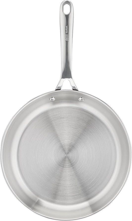 T-Fal x Jamie Oliver Stainless Steel Fry Pan 9.5-Inch, Induction Compatible, Oven Safe up to 500°F, Chef's Stainless Steel Skillet, Frying Pan, Silver
