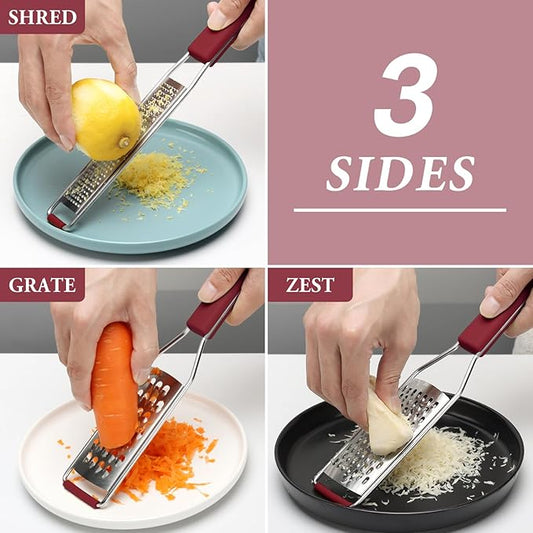 Cambom Cheese Grater Citrus Zester Lemon Zester Pack of 3-304 Stainless Steel - A Sharp Tool for Parmesan Cheese, Ginger, Garlic, Nutmeg, Chocolate, Vegetables,Fruits,Dishwasher Safe Red