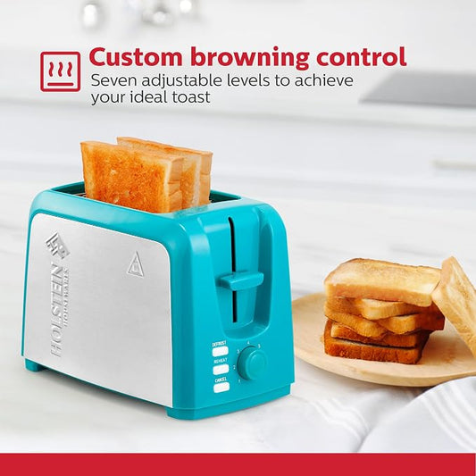 Holstein Housewares 2-Slice Toaster with 7 Browning Settings, Extra-Wide Slots, Reheat, Defrost, Cancel, High-Lift Release, Removable Crumb Tray โ Compact Stainless Steel, Teal