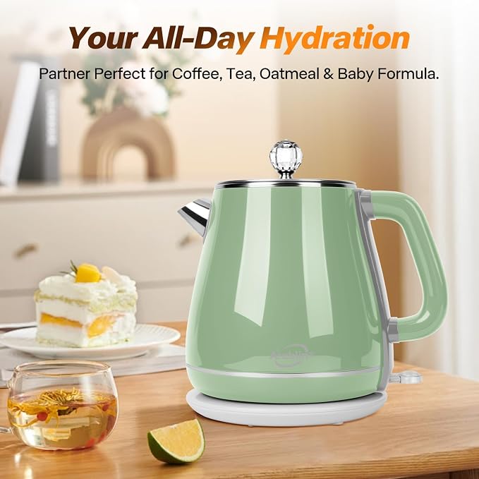 Retro Electric Kettle 1.8L, All Stainless Steel Hot Water Electric Kettle for Boiling Water, BPA Free Tea Kettle, 1350W Fast Boil, Auto Shut Off & Boil-Dry Protection