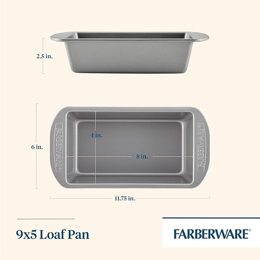 Farberware Bakeware Nonstick Loaf Pan, 9-Inch x 5-Inch, Loaf Bread Pans, Gray