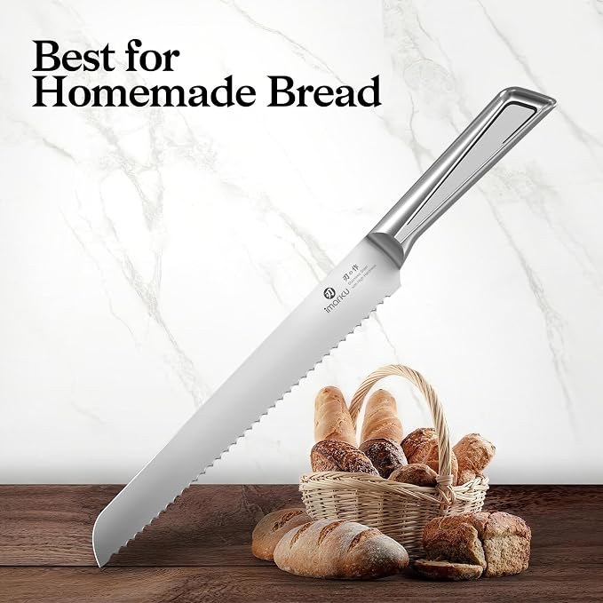 imarku Serrated Bread Knife 10 Inch, Japanese Razor Sharp High-Carbon Stainless Steel Bread Cutting Knife with Ergonomic Handle for Homemade Bread/Sourdough/Bagels/Cake Clean Low-Crumb Cuts
