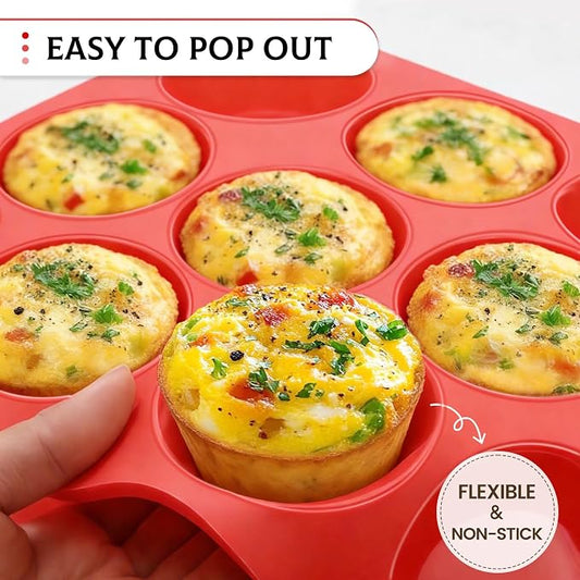 Silicone Muffin Pan, Mini Muffin Pan, Regular 12 Cups and Mini 24 Cups Cupcake Tin Set of 2 for Baking Egg Bites