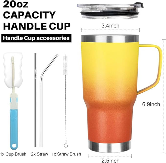20 oz Tumbler with Handle, Stainless Steel Insulated Tumbler with Lid and Straw, Double Wall Vacuum Coffee Mug Tumbler, Insulated Coffee Thermal Cup for Cold and Hot (Yellow Orange, 20 Ounces)