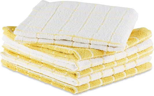 DII Basic Terry Collection Windowpane Dishcloth Set, 12x12, Yellow, 6 Piece