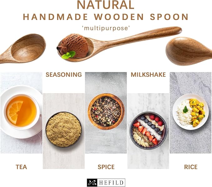 2 PCS Wooden Spoons for Honey, 6.7 inch Small Wooden Spoons - Terrific for Tea, Coffee & Soup, Little Acacia Wood Serving Table Spoon Set, Bulk Bamboo Teaspoon for Eating with Unique Design