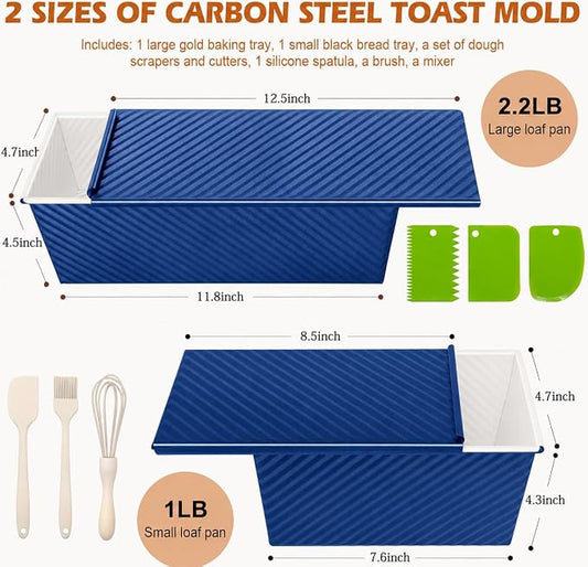 Bread Loaf Pan with Lid-2Pack, 2.2LB & 1LB | Food-Grade Nonstick Coating, Easy Release, Perfect Loaf Shape, Corrugated Design, Oven Safe up to 450ยฐF