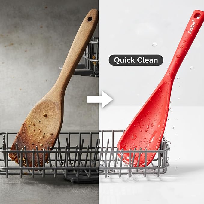 Silicone Spatula Spoon, Heat Resistant Multifunction Spoons BPA Free, Cooking Spatulas for Mixing, Scooping, Scraping and Serving, Dishwasher Safe (2 Red, 12.6 inch)