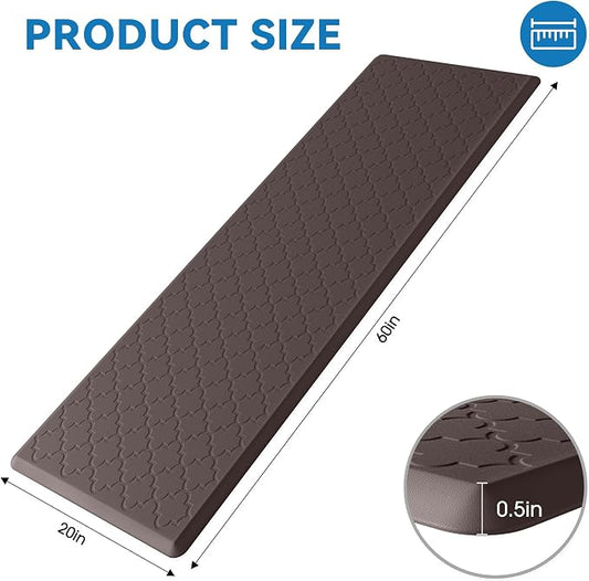 Kitchen Mat Cushioned Anti Fatigue for Floor, Non-Slip Waterproof Comfort Rug for Kitchen Sink, Standing Desk & Laundry, 20"x60", Chocolate