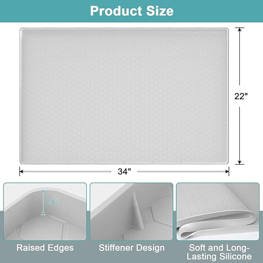 Under The Sink Mat Waterproof, Under Kitchen Sink Mat and Protector for 34" x 22" Cabinets, Under Sink Tray Organizer, Shelf Liner Cabinet Liner for Bathroom, Kitchen and Dining Room, Light Gray