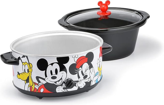 Disney Mickey & Friends 5-Quart Slow Cooker - Food & Dip Warmer for Parties - Electric Slow Cooker with Tempered Glass Lid & Mickey Icon Handle - Kitchen Essential for Soups & Home-Cooked Meals