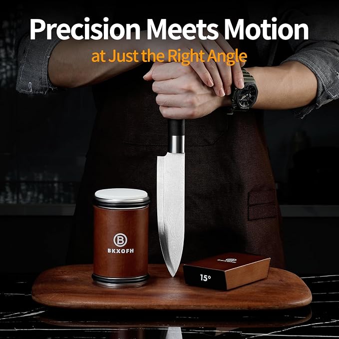 Rolling Knife Sharpener Kit, Knife Sharpening Kit, Kitchen Knives Sharpener Roller with Diamond and Ceramic for Steel of Chef Blade, Knives Sharpening Tool with 15 & 20 Degree Magnetic Angle, Walnut