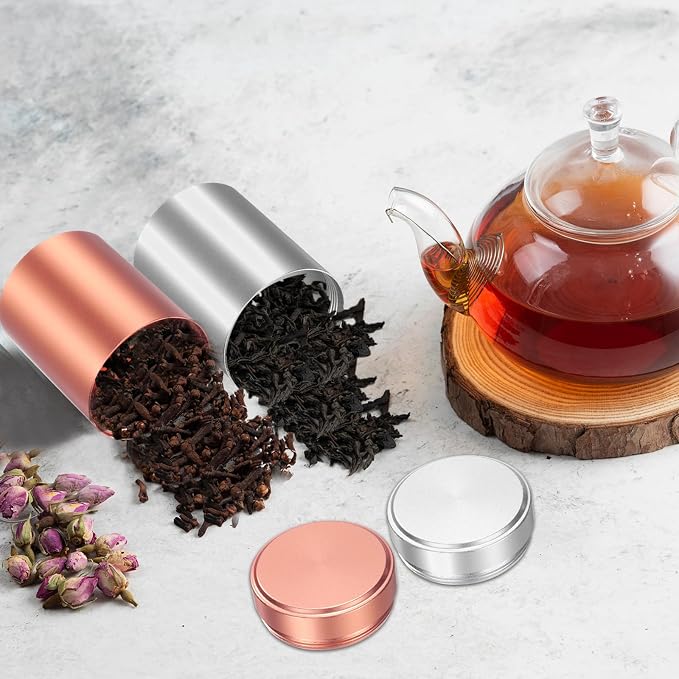 uxcell 3pcs Portable Storage Jar, Multipurpose Airtight Container Bottle Mini Smell Proof Metal Round Tins with Lid for Spices Coffee Tea Candy, Rose gold