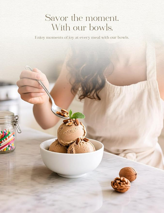 AISBUGUR Dessert Bowls Set of 8,10 OZ Ceramic Small Bowls for Kitchen,4.5 "White Ice Cream Bowls for Dishwasher & Microwave Safe