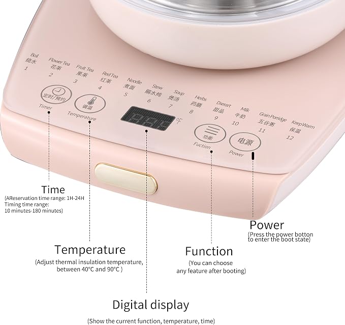 Health Pot Electric Kettle with Infuserand stew pot,Smart Fruit Hot Tea Maker, Temperature Control and Tea Keep Warm, 12 Functional Procedures, 1.8 Liters of Capacity