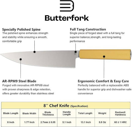 8 Inch Chef Knife, AR-RPM9 Steel & Ergonomic Handle Cooking Knife, Ultra Sharp Professional Kitchen Knife with Gift Box for Home Chefs