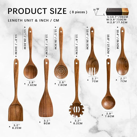 Wooden Spoons for Cooking, Nonstick Cooking Utensil Set with 8 Piece Acacia Wooden Spatulas and Spoons for Cooking, Terrific for Everyday Kitchen Tasks