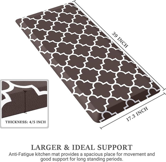 WISELIFE Anti Fatigue Floor Mat - 4/5 Inch Kitchen Mat Non Slip Waterproof Heavy Duty Ergonomic Comfort Mat Durable for Home, Office, Sink, Laundry,(17.3" x 39", Chocolate)