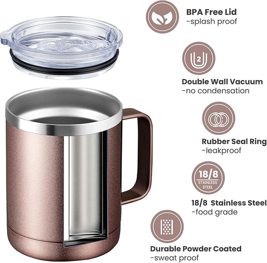 MEWAY 12oz Mix Color Mug With Handle 8 Pack Bulk,Stainless Steel Insulated Travel Tumblers With Sliding Lid,Double Wall Vacuum Camping Coffee Cup for Hot & Cold Drinks Tea (Mix,Set of 8)