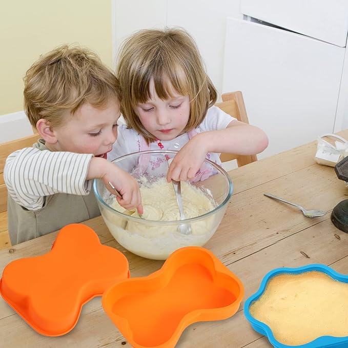 2Pcs Silicone Dog Birthday Cake Pans, Bone Shape, 8 Inch