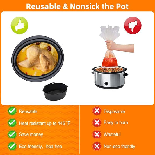 Silicone Liners Fit for Crock Pots/Slow Cookers 7-8 Quart, Slow Cooker Divider Insert Compatible for Crockpot Liner, Reusable/BPA Free/Leakproof/Cooking Accessories for Oval Crockpots