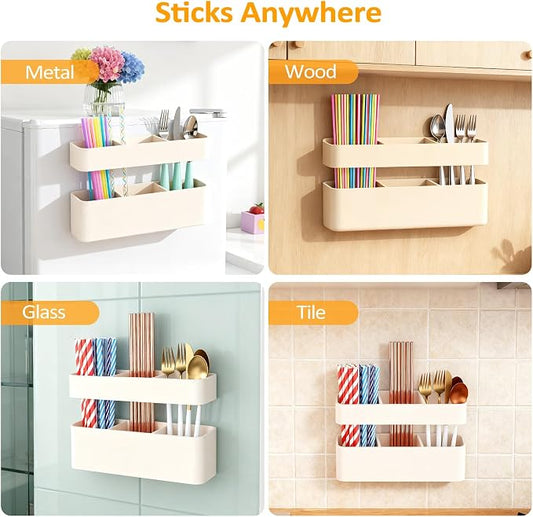 MoodLife Straw Holder for Cabinet Door, 2 Pack Silicone Peel and Stick Straw Organizer, Adhesive Kitchen Cabinet Cupboard Storage Holder for Straws, Spoons, Coffee Bar, Pantry (White)