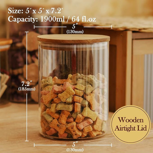 Labina Glass Storage Container Airtight Food Jars Kitchen Canister with Wood Lids, 64 Oz Wide Mouth Pantry Organization Glass Jar for Flour, Sugar, Cookie, Spagetti, Nuts and Candy