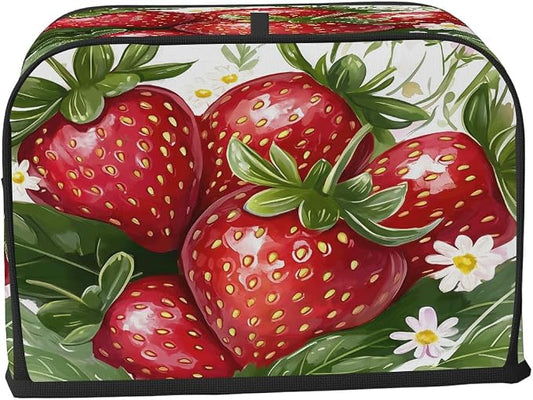 Fruit Strawberry Toaster Cover 2 Slice Wide Slot Washable Toaster Covers | Flower Art Dust and Fingerprint Protection Bread Maker Covers for Kitchen Accessories Decor Bakeware Women Gift