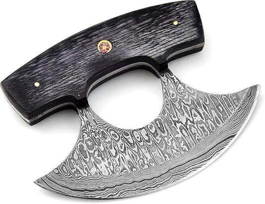 Black Handle Handmade Damascus Steel Ulu Knife - Alaskan Damascus Ulu Knife With Sheath - Damascus Alaska Knives For Men and Women - Skinning, Chopping,Rocking, Mincing, Slicing Meat & Herb