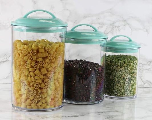 Food Storage Containers, BPA Free Airtight Canisters for Cereal, Pasta, Sugar, Coffee, Flour, Cookies, Loose Tea, for Kitchen Organization, Set of 3 by Reston Lloyd, Seafoam