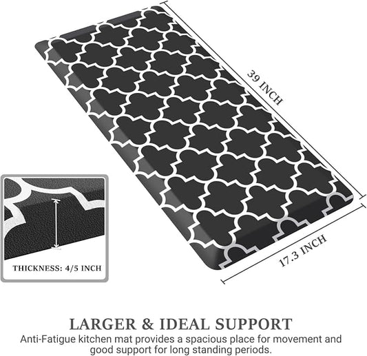 WISELIFE Anti Fatigue Floor Mat - 4/5 Inch Kitchen Mat Non Slip Waterproof Heavy Duty Ergonomic Comfort Mat Durable for Home, Office, Sink, Laundry,(17.3" x 39", Black)