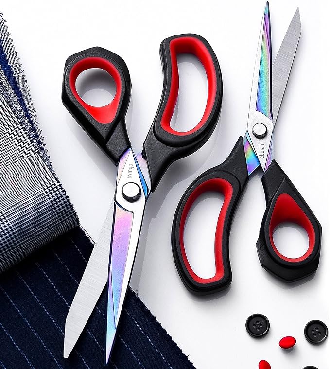 LIVINGO 2 Pack Premium Tailor Scissors Heavy Duty Multi-Purpose Titanium Coating Forged Stainless Steel Sewing Fabric Leather Dressmaking Comfort Grip Shears Professional Crafting (8.5 & 9.5INCH)