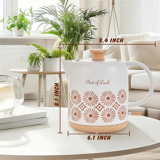 Ceramic Electric Kettle 1 Quarts, Automatic Shut Off, Porcelain Teapot, Hot Water Electric Boiler with LED Light, Boil Dry Protection, Short Spout 1000W Rapid Boiling Water for Tea Coffee