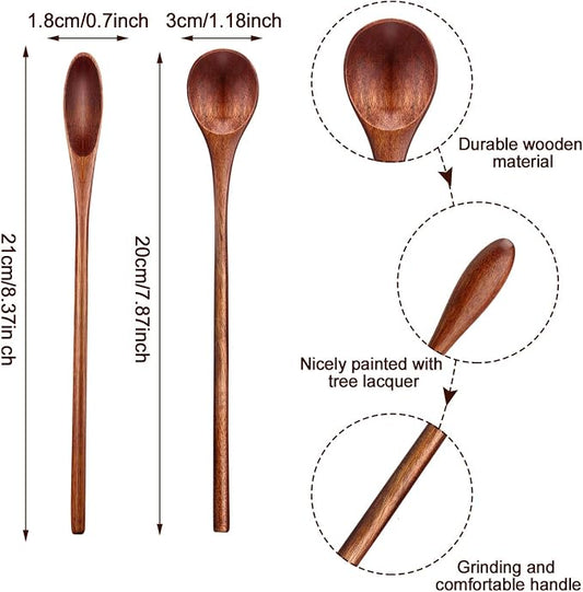 Patelai 6 Pieces Wooden Coffee Spoons Long Handle Mixing Wooden Spoon Handmade Stirring Teaspoon for Kitchen Stirring