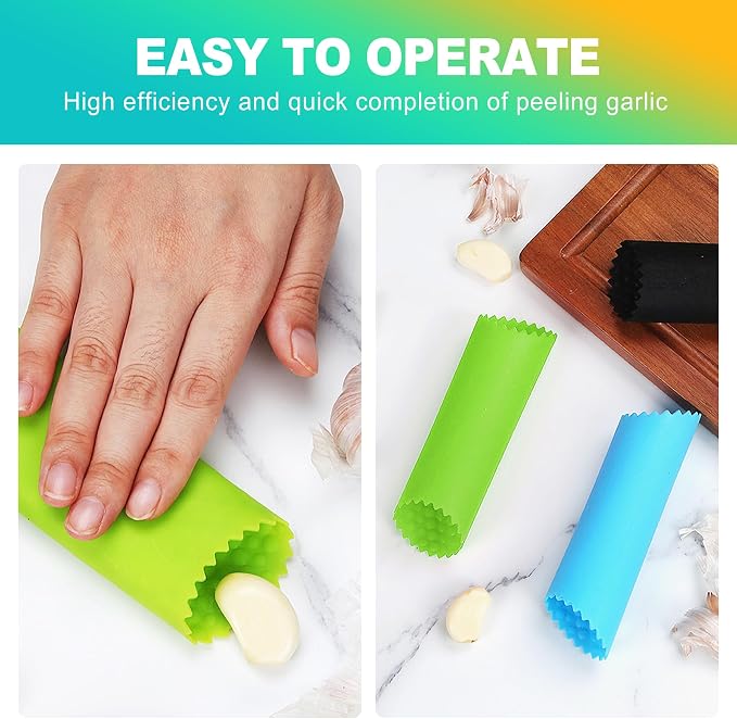 3 Pcs Silicone Garlic Peeler Tube Roller, Food-Grade & Effortless Skin Remover, Quick Kitchen Gadget for Fresh Cloves, Keeps Hands Odor-Free, Easy to Clean - Assorted Colors