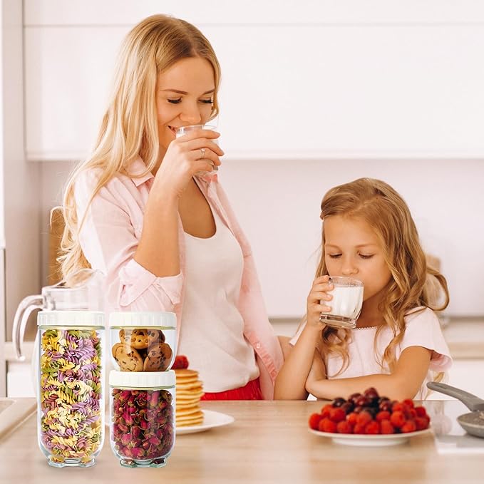 Hoa Kinh Glass Overnight Oats Jars with Lids, 3Pack Leak Proof Small Stackable Glass Jar Kitchen Canisters for Overnight Oats, Cereal, Clear Empty Jars with Lids for Kitchen