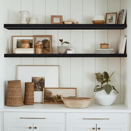 QEEIG Floating Shelves for Wall 55.1" Extra Long - Wall Mounted Shelf Bathroom Kitchen Living Room Bedroom Farmhouse Home Decor Display Bookshelf Large 55.1 x 9.3 inch Set of 2, Black (008-140B)
