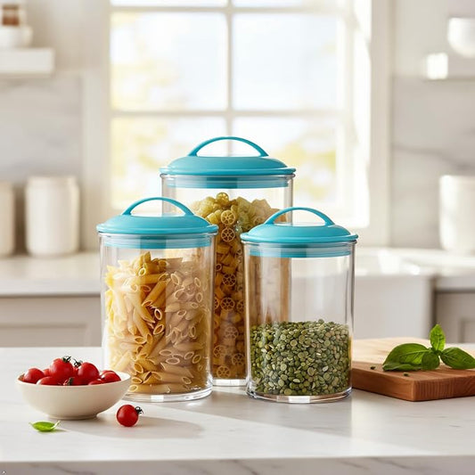 Reston Lloyd Food Storage Containers, BPA Free Airtight Canisters for Cereal, Pasta, Sugar, Coffee, Flour, Cookies, Loose Tea, for Kitchen Organization, Set of 3, Turquoise