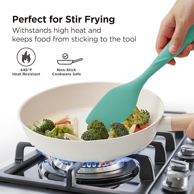 Kitchen Mama WaltzGrip Platinum Silicone Scraping Spatula: Heat Resistant, Seamless, Non Stick for Frying Pan Cookware, Safe, Flexible Bowl Scraper - Ideal for Mixing, Baking, Stirring (Teal)