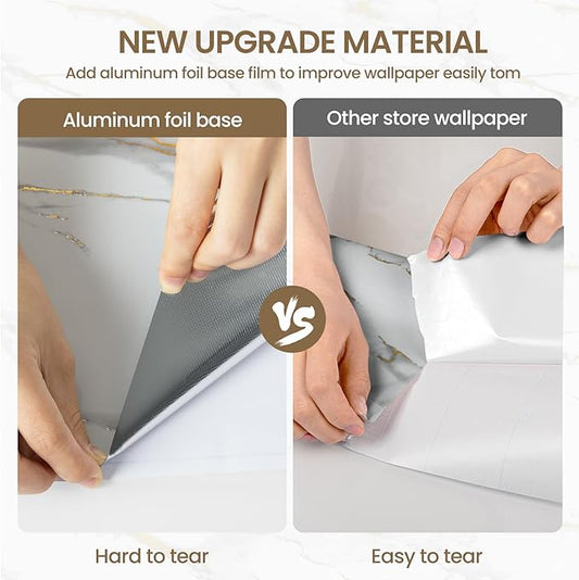 practicalWs Glossy Marble Wallpaper Peel and Stick White/Gold Granite Contact Paper Removable Wall Paper for Kitchen Countertop Cabinet Furniture 17.7" x 78.7"
