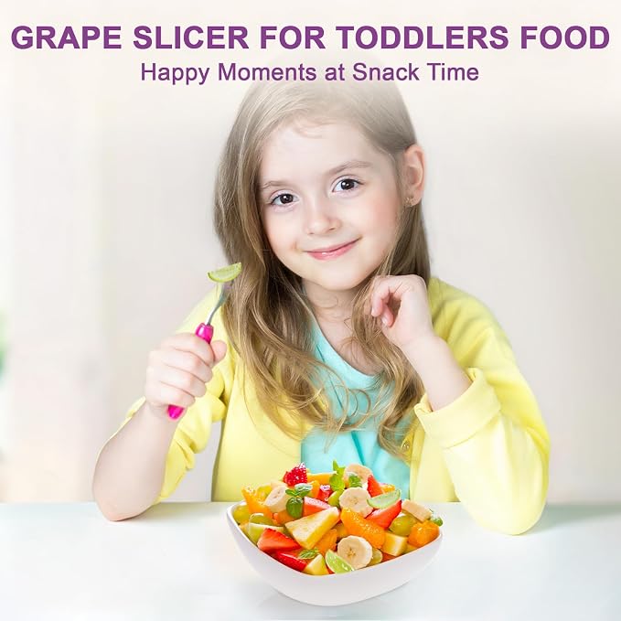 Luvan Grape Cutter for Toddlers 1-3, Grape Slicer Kitchen Gadget for Vegetable Fruit Salad Cake Decor, Stainless Steel Tomato Quarter Cutter Tool for Cherry Strawberry Blueberry - Purple