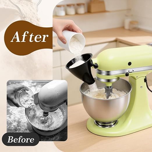 Black Kitchen Aid Attachments for Mixer, Mess-Free Pouring for Flour & Egg Liquid, Fits Tilt-Head 5 Qt (KSM150), Perfect for Baking, Dishwasher-Safe Stand Mixer Accessories