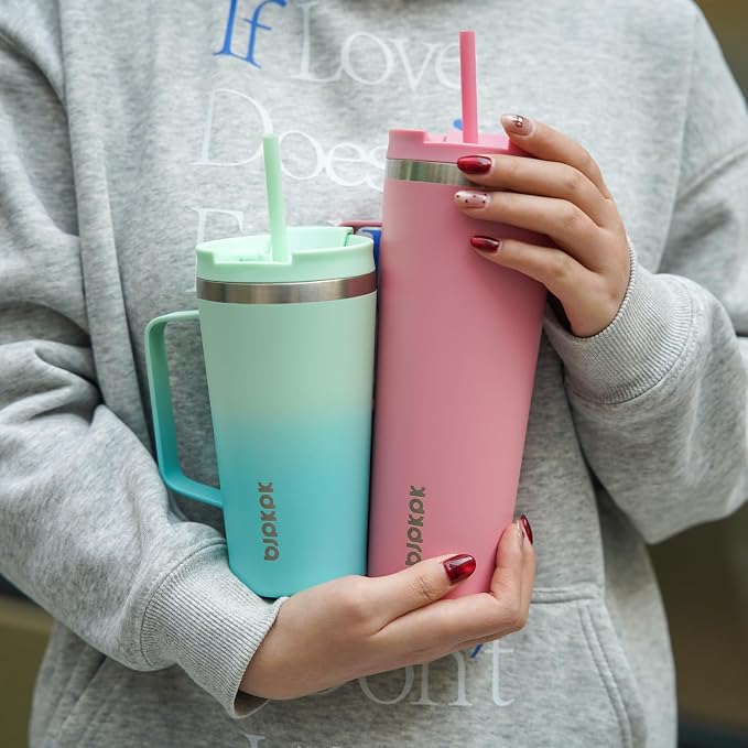 BJPKPK Insulated Tumbler with Handle, 26oz Insulated Tumblers with Lid and Straw, Stainless Steel Metal Water Bottles, Coffee Travel Mugs, Cups, Mint