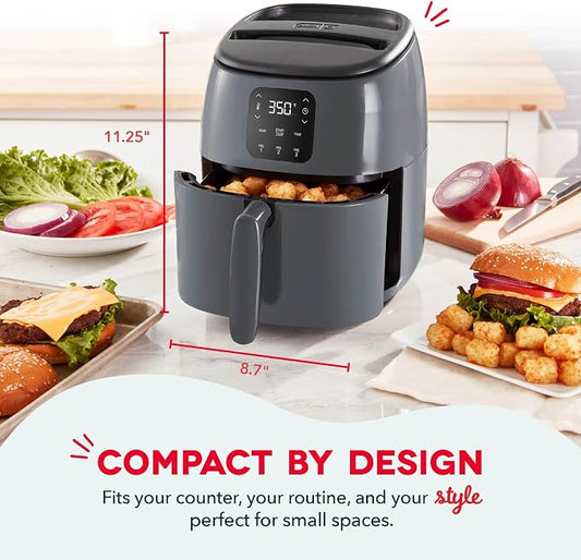 Dash Tasti-Crispโข Digital Air Fryer โ 2.6 Quart Small Compact Mini Air Fryer for French Fries, Nuggets & More, 1-2 People, Auto Shut Off, Adjustable Temp, Dishwasher Safe Parts - Grey