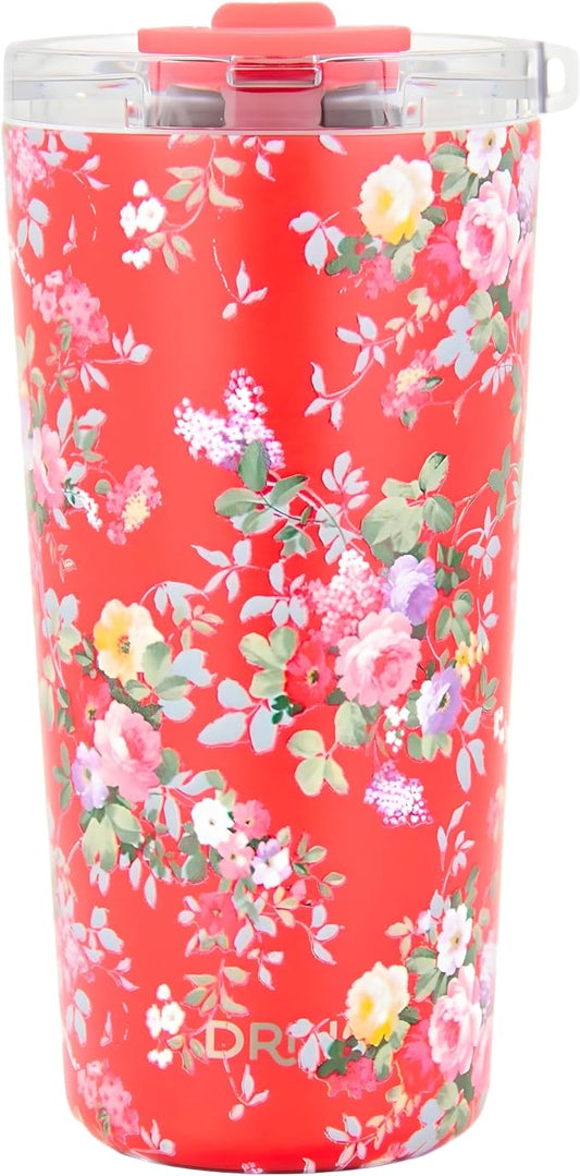 Drinco - 20 oz Stainless Steel Tumbler | Double Walled Vacuum Insulated Mug With Lid, 2 Straws, For Hot & Cold Drinks (20oz Peony Floral)