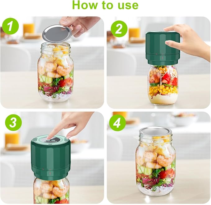 UNERVER Mason Jar Vacuum Sealer Kit, Electric Airtight Food Saver for Wide & Regular Mouth Jars, Easy to Use Vacuum Sealer for Meal Prep, Pantry Storage & Keeping Food Fresh Longer